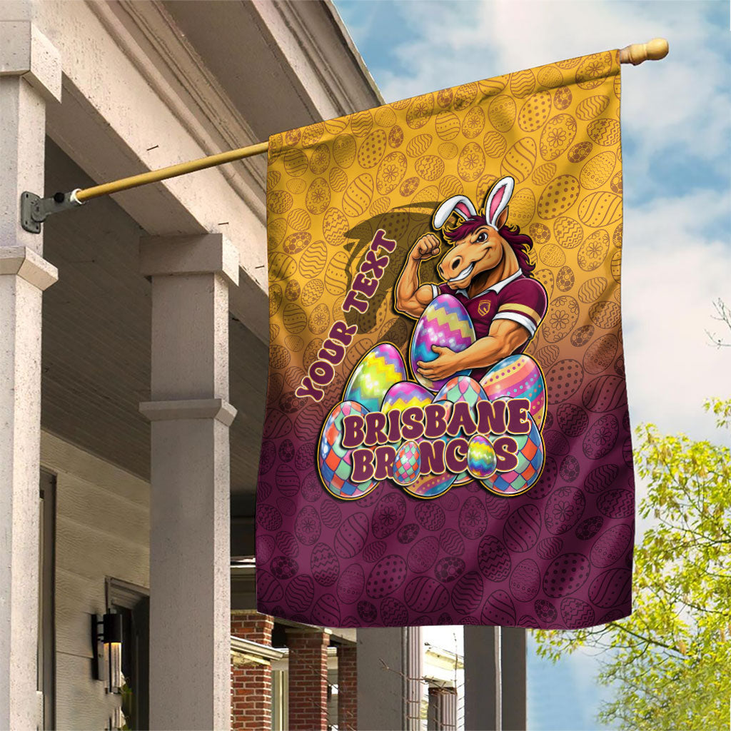 Personalized Brisbane Broncos Garden Flag Easter Mascot - Colorful Eggs Cartoon Style