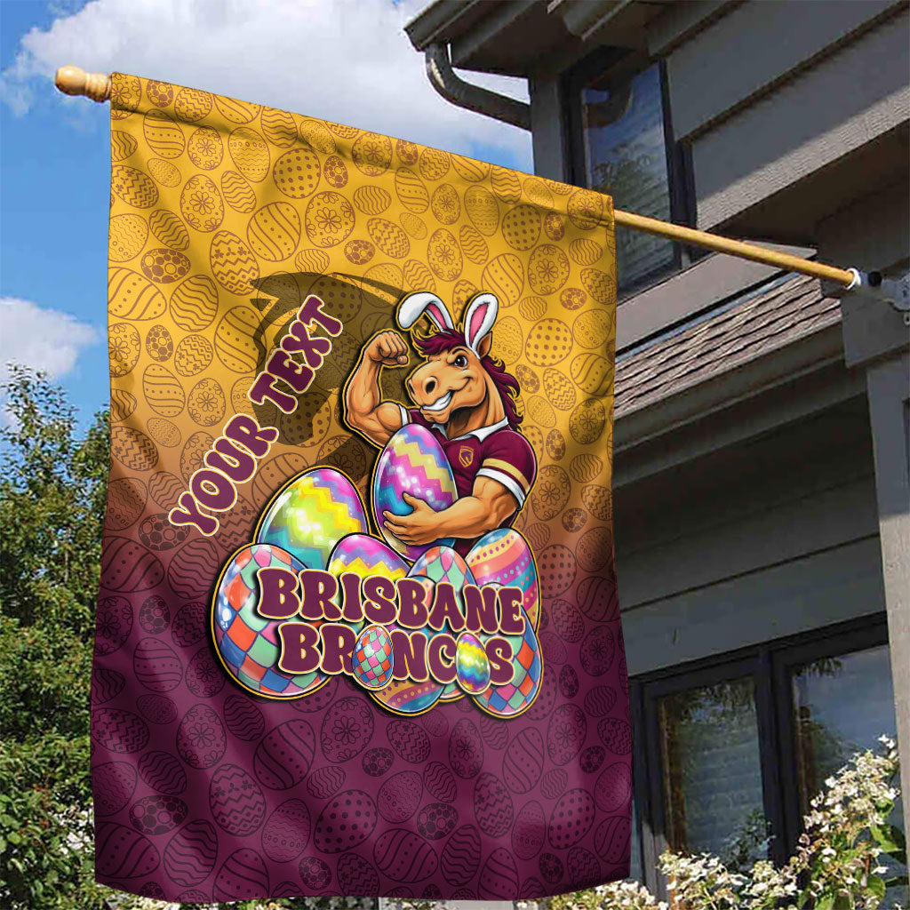 Personalized Brisbane Broncos Garden Flag Easter Mascot - Colorful Eggs Cartoon Style