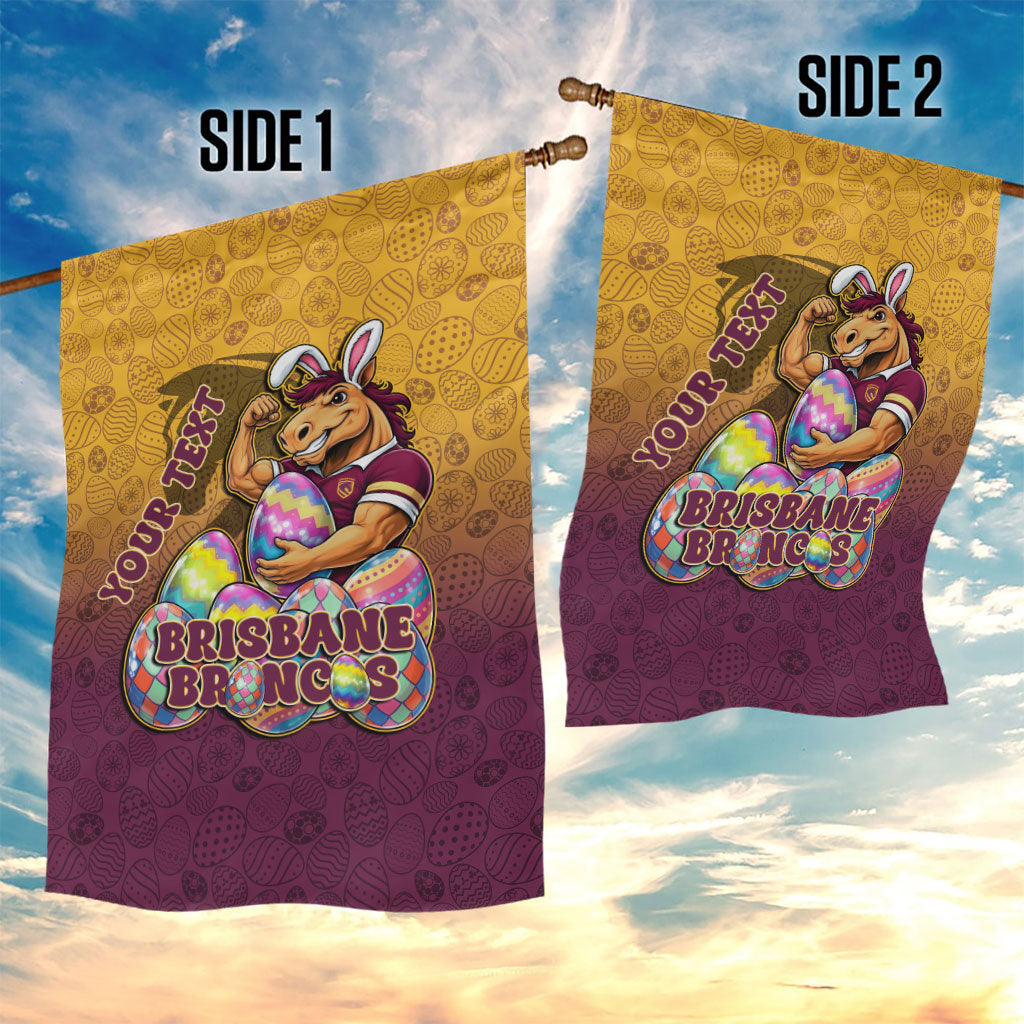 Personalized Brisbane Broncos Garden Flag Easter Mascot - Colorful Eggs Cartoon Style