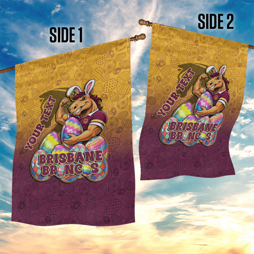 Personalized Brisbane Broncos Garden Flag Easter Mascot - Colorful Eggs Cartoon Style
