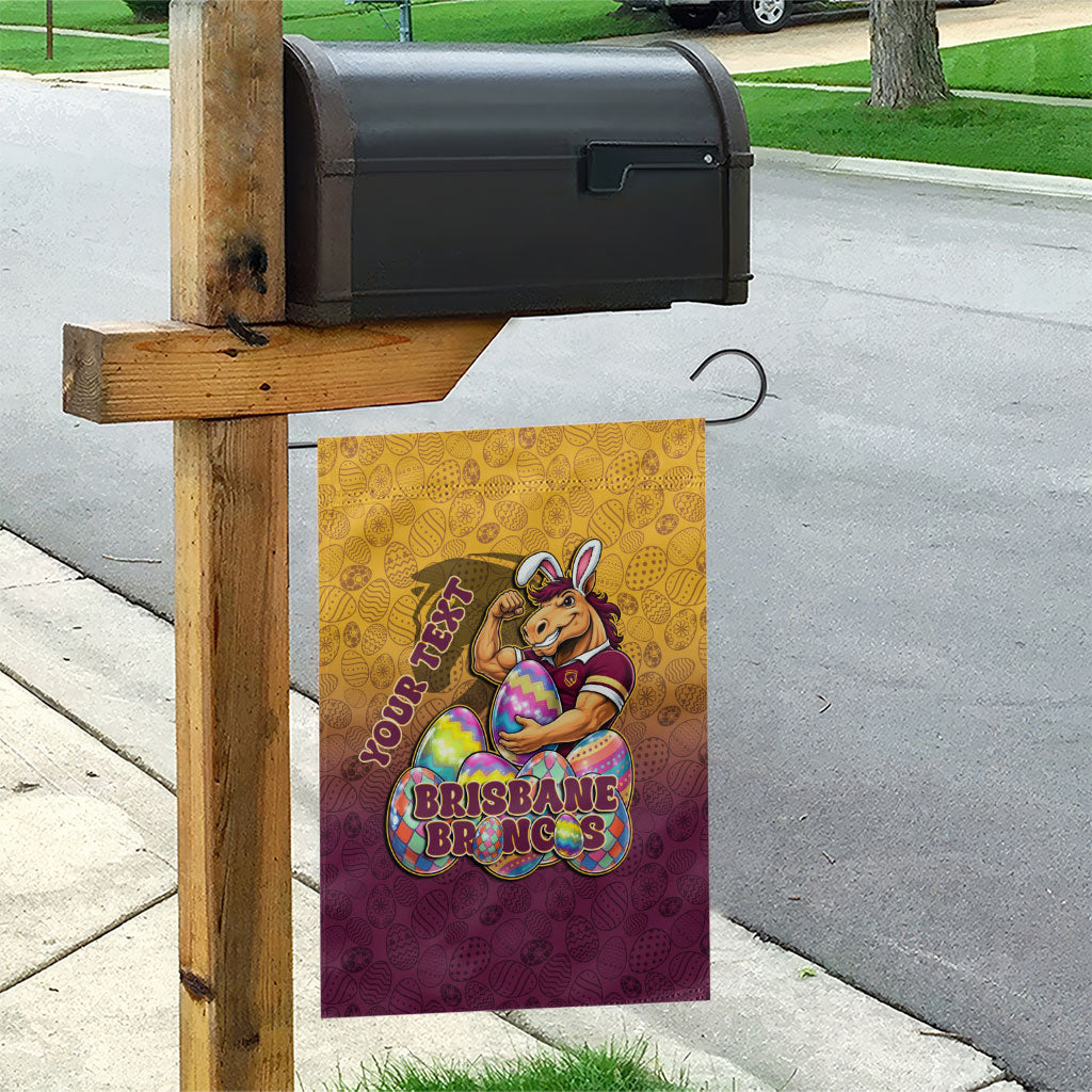 Personalized Brisbane Broncos Garden Flag Easter Mascot - Colorful Eggs Cartoon Style