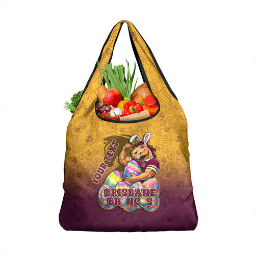 Personalized Brisbane Broncos Grocery Bag Easter Mascot - Colorful Eggs Cartoon Style