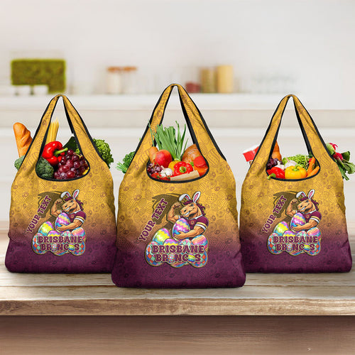 Personalized Brisbane Broncos Grocery Bag Easter Mascot - Colorful Eggs Cartoon Style