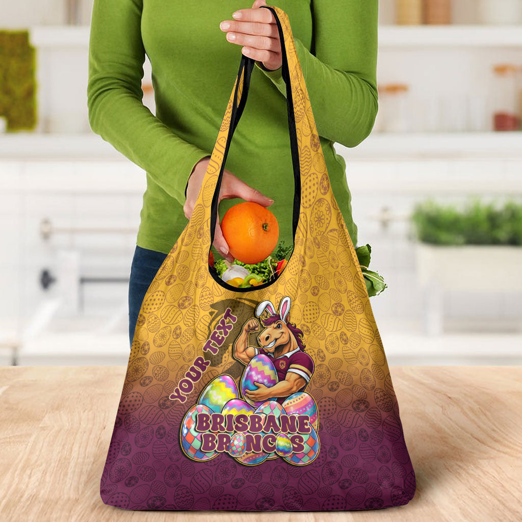 Personalized Brisbane Broncos Grocery Bag Easter Mascot - Colorful Eggs Cartoon Style