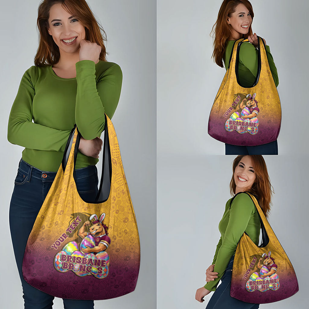 Personalized Brisbane Broncos Grocery Bag Easter Mascot - Colorful Eggs Cartoon Style