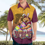 Personalized Brisbane Broncos Hawaiian Shirt Easter Mascot - Colorful Eggs Cartoon Style