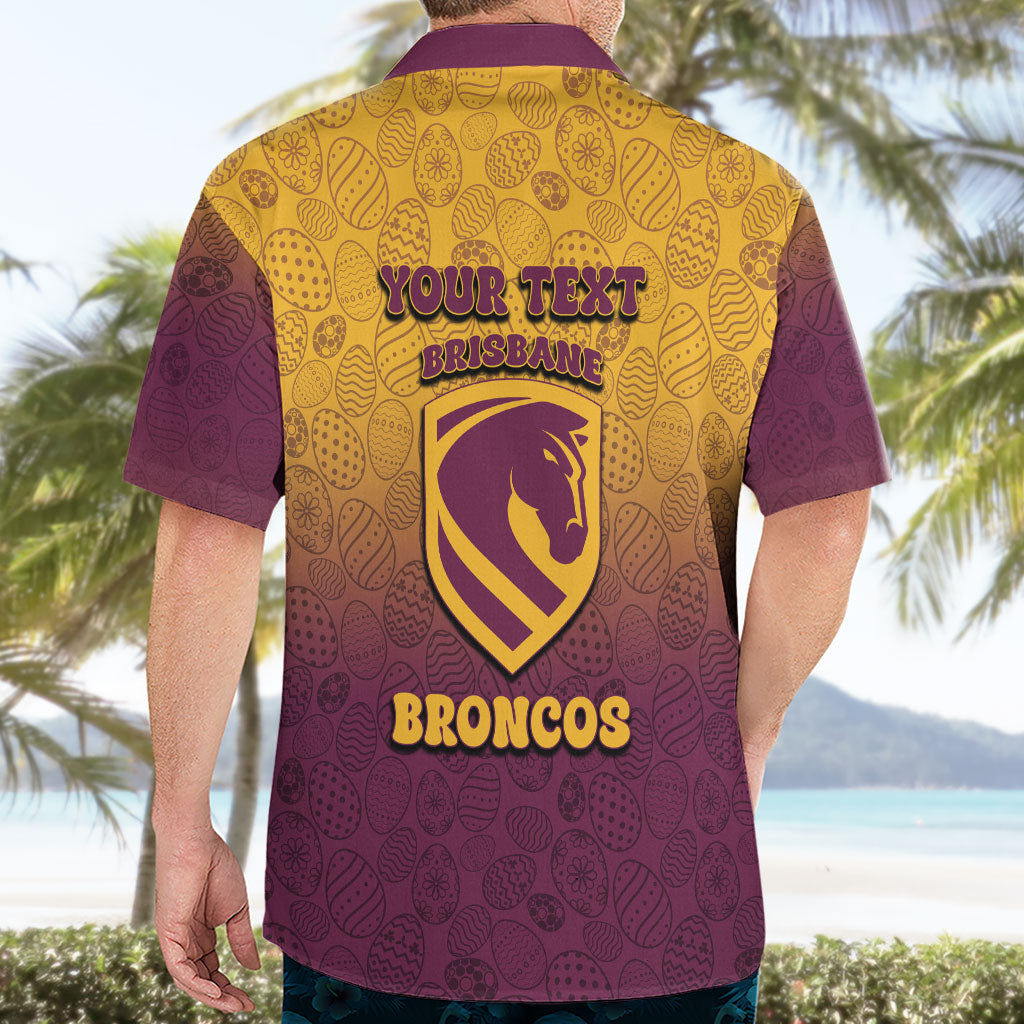 Personalized Brisbane Broncos Hawaiian Shirt Easter Mascot - Colorful Eggs Cartoon Style