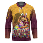 Personalized Brisbane Broncos Hockey Jersey Easter Mascot - Colorful Eggs Cartoon Style
