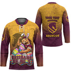 Personalized Brisbane Broncos Hockey Jersey Easter Mascot - Colorful Eggs Cartoon Style