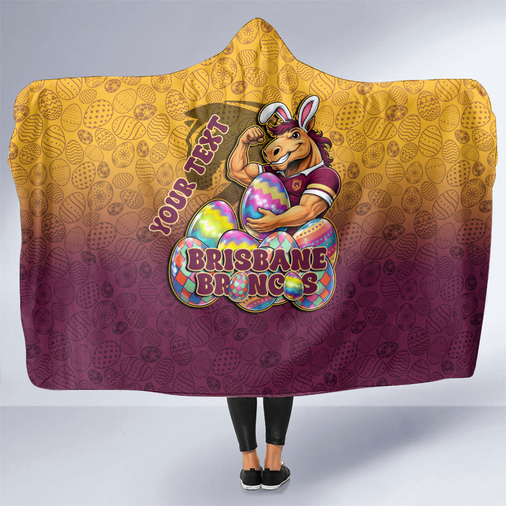 Personalized Brisbane Broncos Hooded Blanket Easter Mascot - Colorful Eggs Cartoon Style