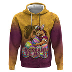 Personalized Brisbane Broncos Hoodie Easter Mascot - Colorful Eggs Cartoon Style