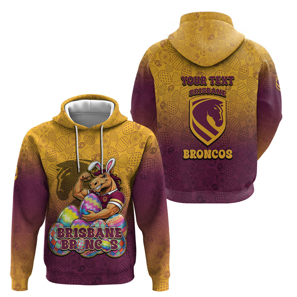 Personalized Brisbane Broncos Hoodie Easter Mascot - Colorful Eggs Cartoon Style