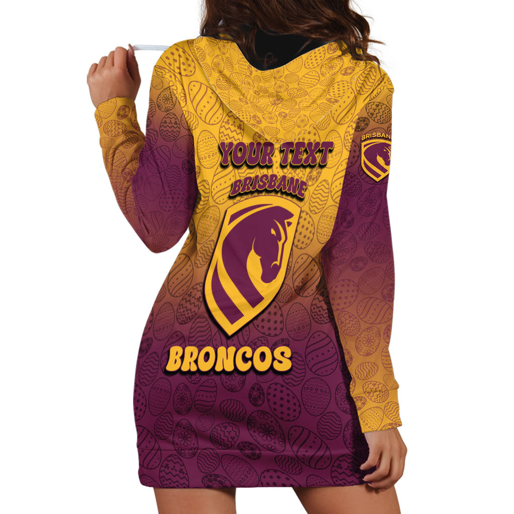 Personalized Brisbane Broncos Hoodie Dress Easter Mascot - Colorful Eggs Cartoon Style