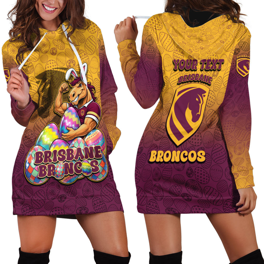 Personalized Brisbane Broncos Hoodie Dress Easter Mascot - Colorful Eggs Cartoon Style