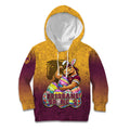 Personalized Brisbane Broncos Kid Hoodie Easter Mascot - Colorful Eggs Cartoon Style