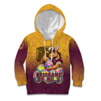 Personalized Brisbane Broncos Kid Hoodie Easter Mascot - Colorful Eggs Cartoon Style