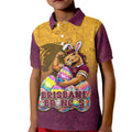 Personalized Brisbane Broncos Kid Polo Shirt Easter Mascot - Colorful Eggs Cartoon Style