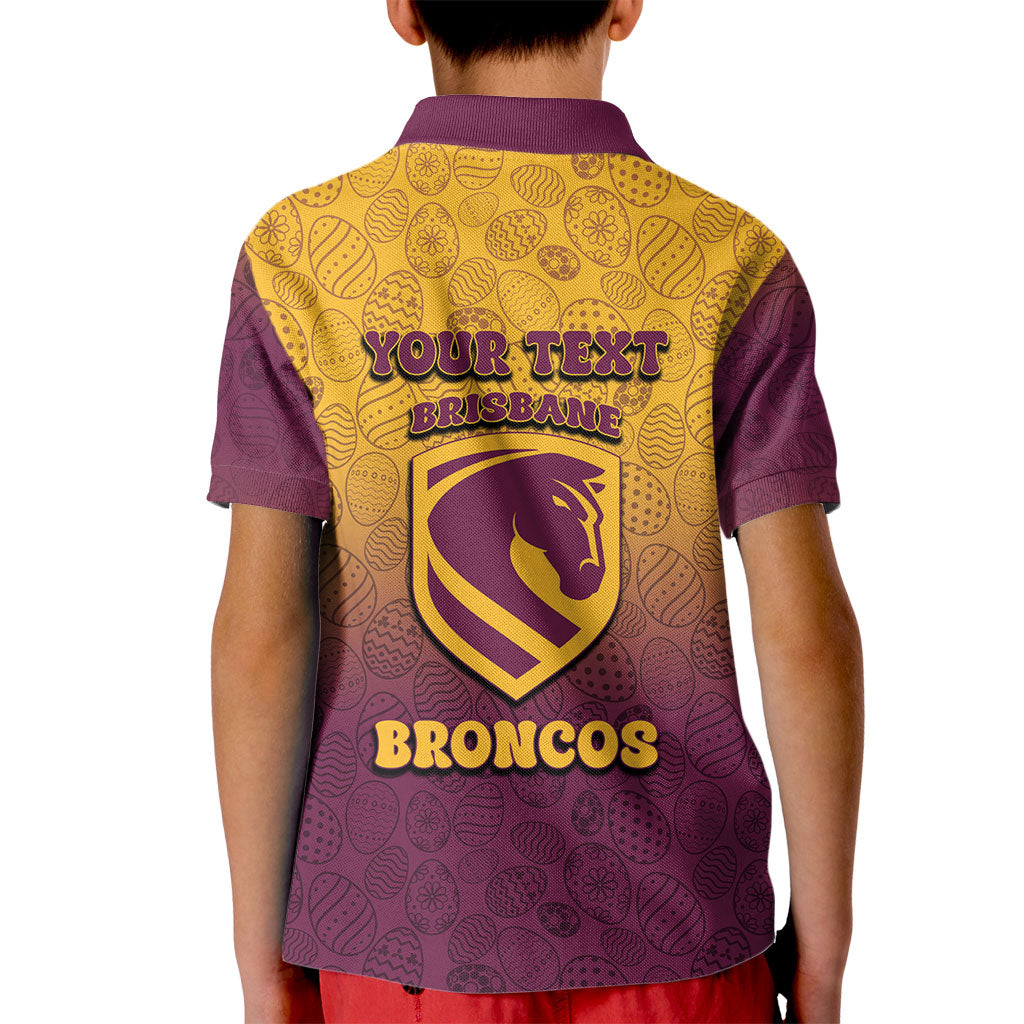 Personalized Brisbane Broncos Kid Polo Shirt Easter Mascot - Colorful Eggs Cartoon Style