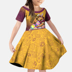 Personalized Brisbane Broncos Kid Short Sleeve Dress Easter Mascot - Colorful Eggs Cartoon Style