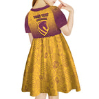 Personalized Brisbane Broncos Kid Short Sleeve Dress Easter Mascot - Colorful Eggs Cartoon Style
