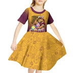 Personalized Brisbane Broncos Kid Short Sleeve Dress Easter Mascot - Colorful Eggs Cartoon Style