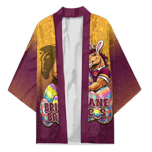 Personalized Brisbane Broncos Kimono Easter Mascot - Colorful Eggs Cartoon Style