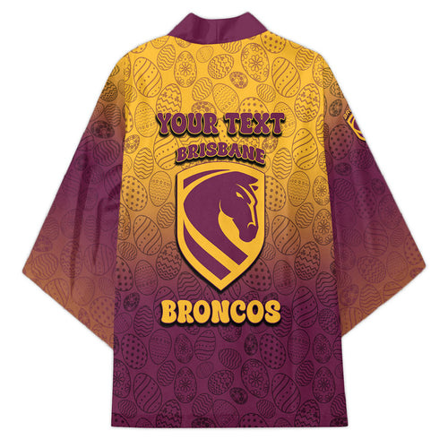 Personalized Brisbane Broncos Kimono Easter Mascot - Colorful Eggs Cartoon Style