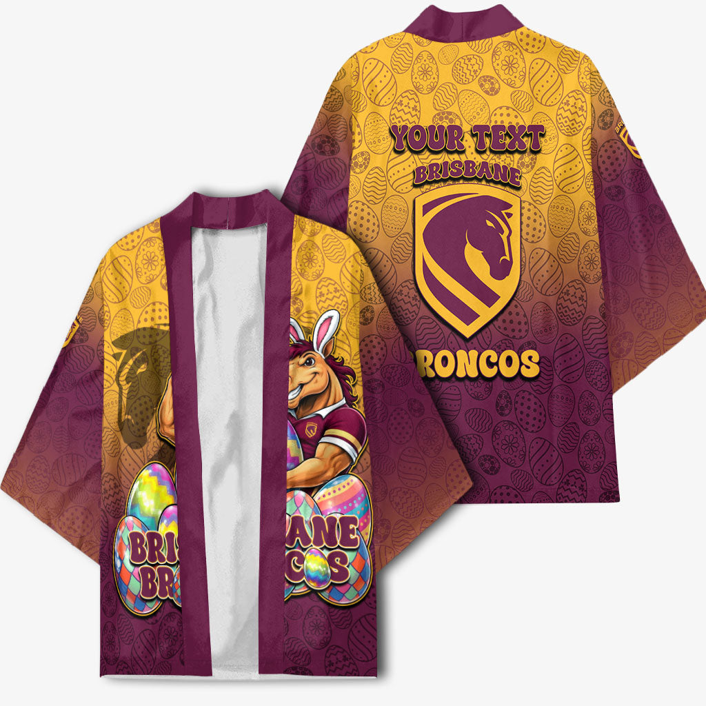 Personalized Brisbane Broncos Kimono Easter Mascot - Colorful Eggs Cartoon Style