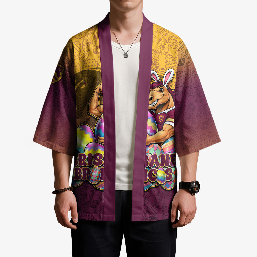 Personalized Brisbane Broncos Kimono Easter Mascot - Colorful Eggs Cartoon Style