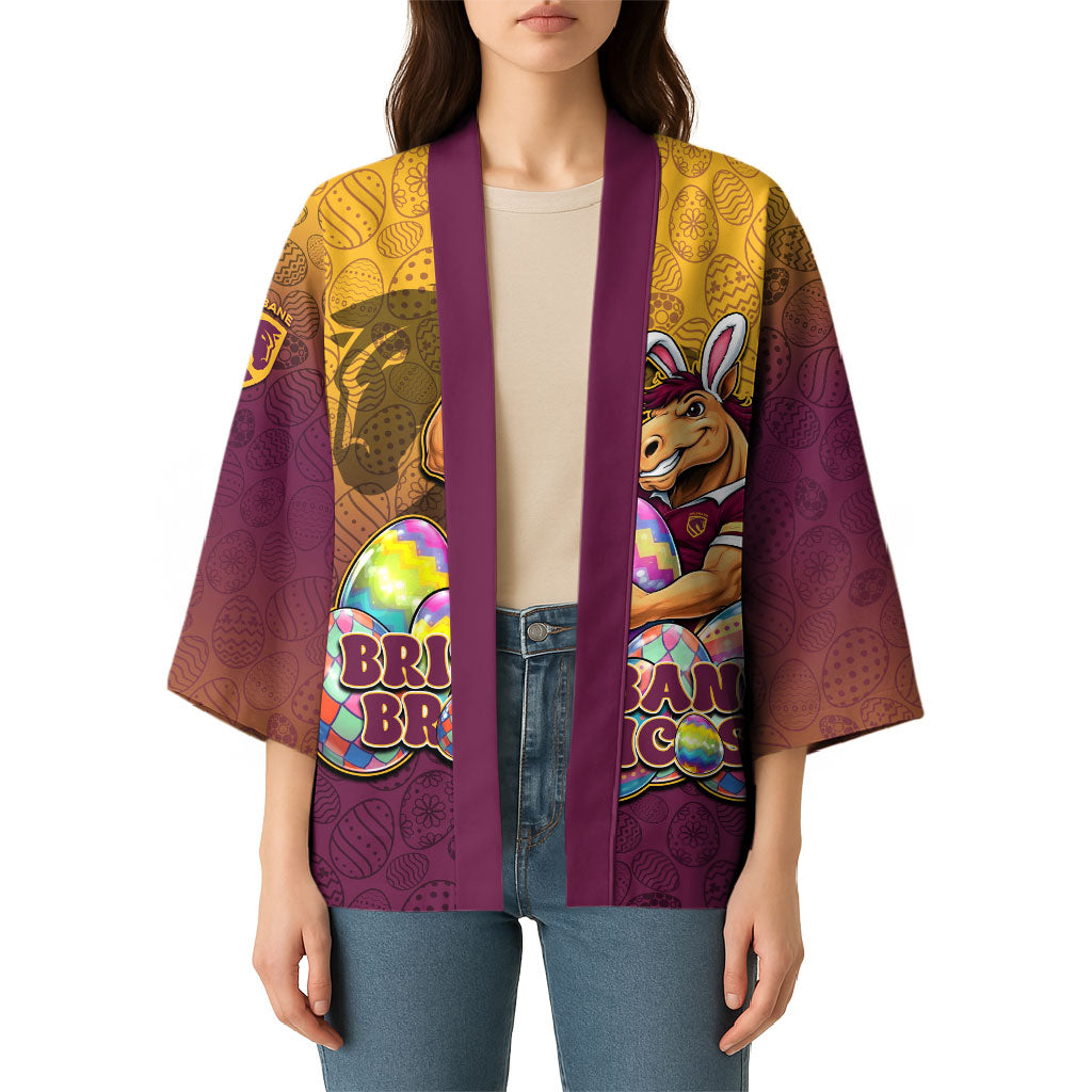 Personalized Brisbane Broncos Kimono Easter Mascot - Colorful Eggs Cartoon Style