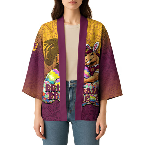 Personalized Brisbane Broncos Kimono Easter Mascot - Colorful Eggs Cartoon Style