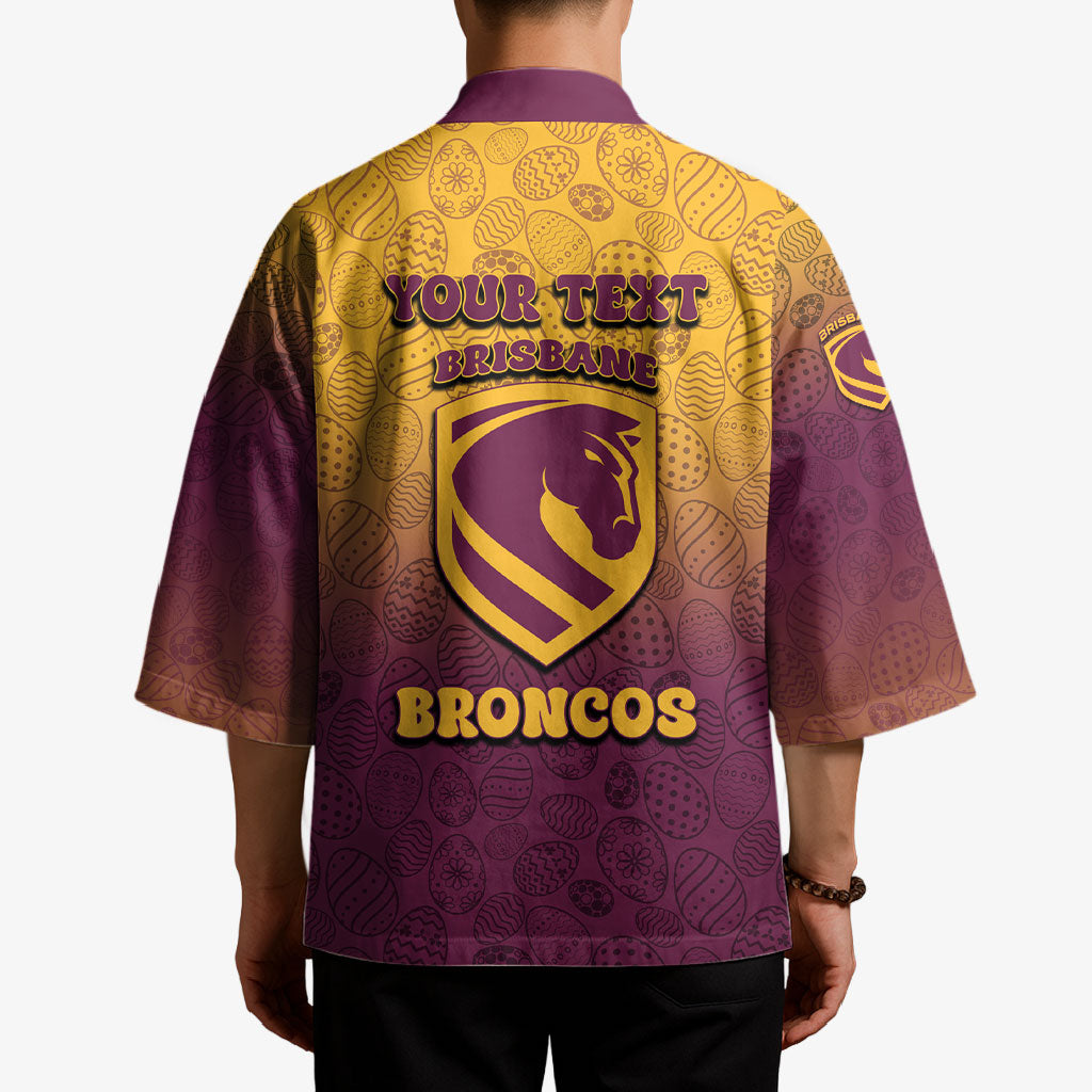 Personalized Brisbane Broncos Kimono Easter Mascot - Colorful Eggs Cartoon Style