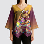 Personalized Brisbane Broncos Kimono Sleeve Blouse Easter Mascot - Colorful Eggs Cartoon Style