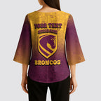 Personalized Brisbane Broncos Kimono Sleeve Blouse Easter Mascot - Colorful Eggs Cartoon Style