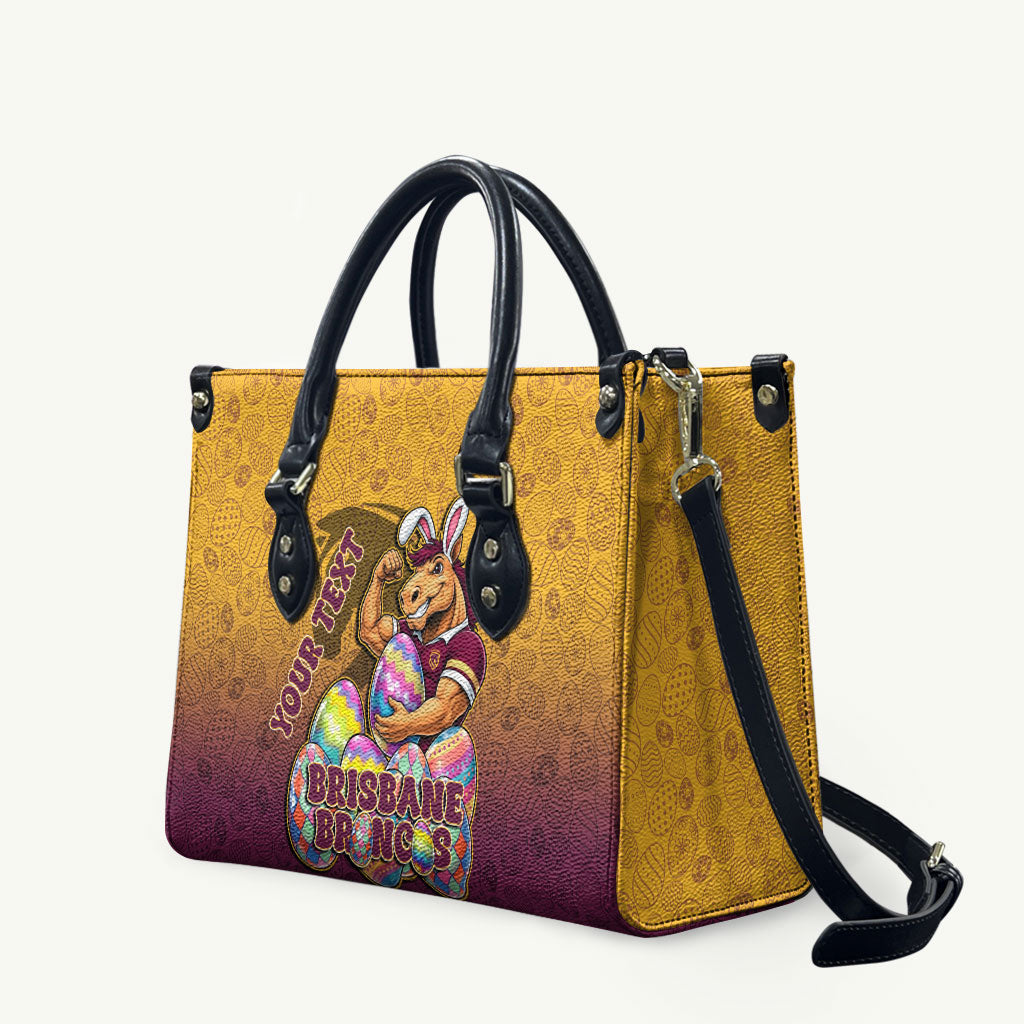 Personalized Brisbane Broncos Leather Bag Easter Mascot - Colorful Eggs Cartoon Style