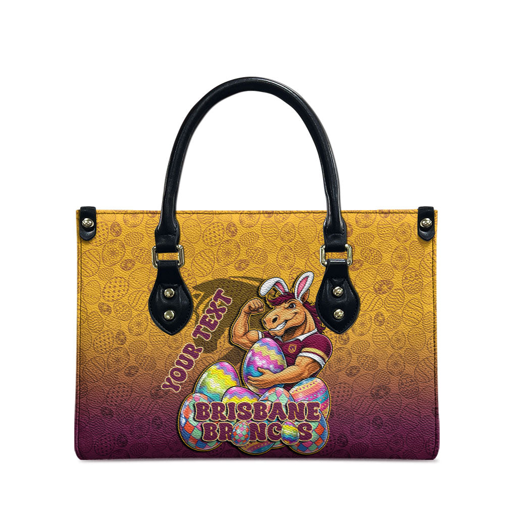 Personalized Brisbane Broncos Leather Bag Easter Mascot - Colorful Eggs Cartoon Style