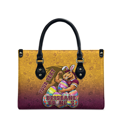 Personalized Brisbane Broncos Leather Bag Easter Mascot - Colorful Eggs Cartoon Style