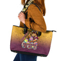 Personalized Brisbane Broncos Leather Tote Bag Easter Mascot - Colorful Eggs Cartoon Style