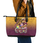 Personalized Brisbane Broncos Leather Tote Bag Easter Mascot - Colorful Eggs Cartoon Style