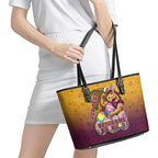 Personalized Brisbane Broncos Leather Tote Bag Easter Mascot - Colorful Eggs Cartoon Style