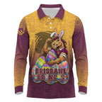 Personalized Brisbane Broncos Long Sleeve Polo Shirt Easter Mascot - Colorful Eggs Cartoon Style