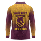 Personalized Brisbane Broncos Long Sleeve Polo Shirt Easter Mascot - Colorful Eggs Cartoon Style
