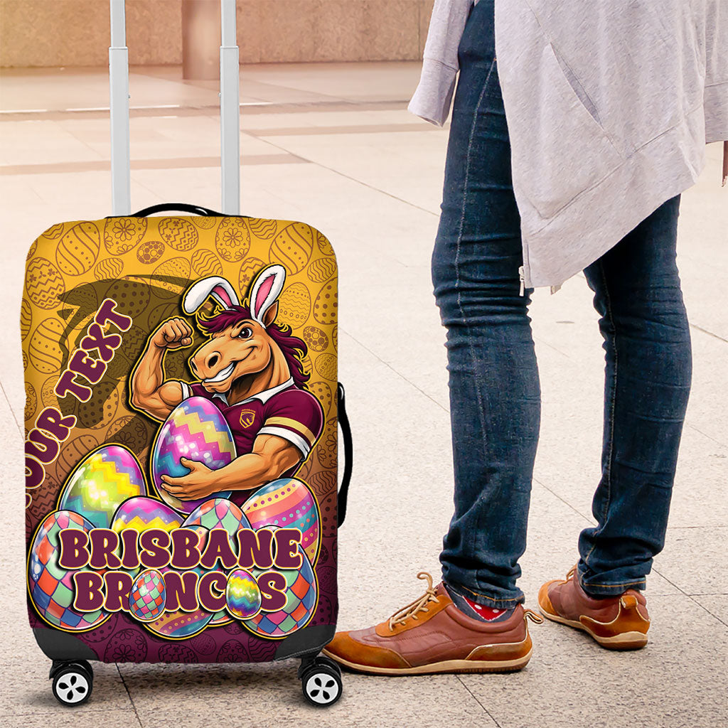 Personalized Brisbane Broncos Luggage Cover Easter Mascot - Colorful Eggs Cartoon Style