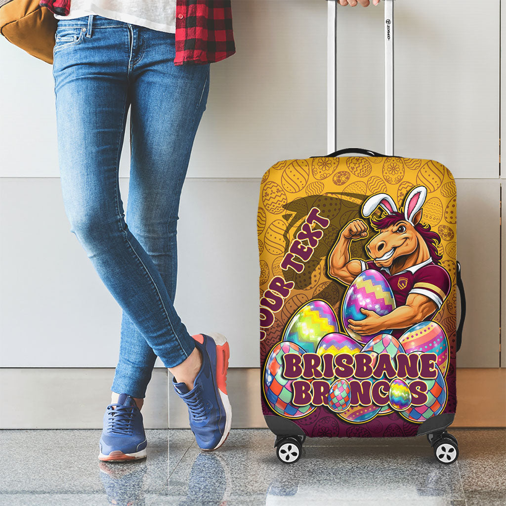 Personalized Brisbane Broncos Luggage Cover Easter Mascot - Colorful Eggs Cartoon Style