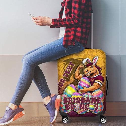 Personalized Brisbane Broncos Luggage Cover Easter Mascot - Colorful Eggs Cartoon Style