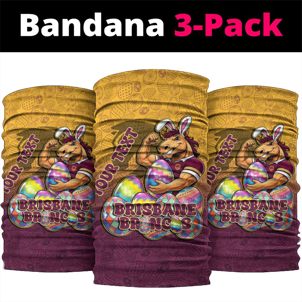 Personalized Brisbane Broncos Neck Gaiter Easter Mascot - Colorful Eggs Cartoon Style