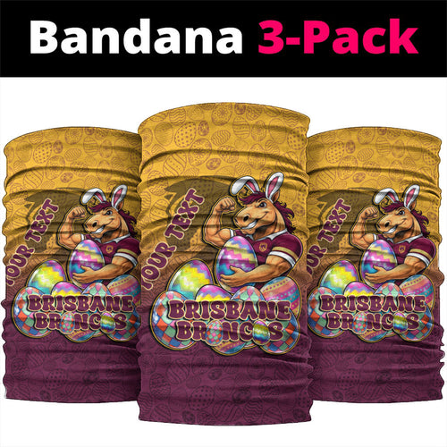 Personalized Brisbane Broncos Neck Gaiter Easter Mascot - Colorful Eggs Cartoon Style