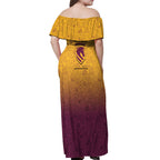 Personalized Brisbane Broncos Off Shoulder Maxi Dress Easter Mascot - Colorful Eggs Cartoon Style