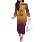 Personalized Brisbane Broncos Off The Shoulder Long Sleeve Dress Easter Mascot - Colorful Eggs Cartoon Style