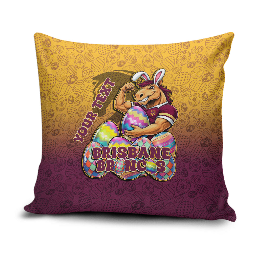 Personalized Brisbane Broncos Pillow Cover Easter Mascot - Colorful Eggs Cartoon Style